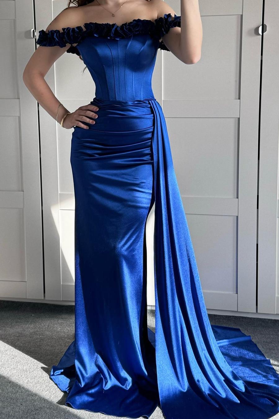Off the Shoulder Mermaid Long Prom Dress with Ruffles