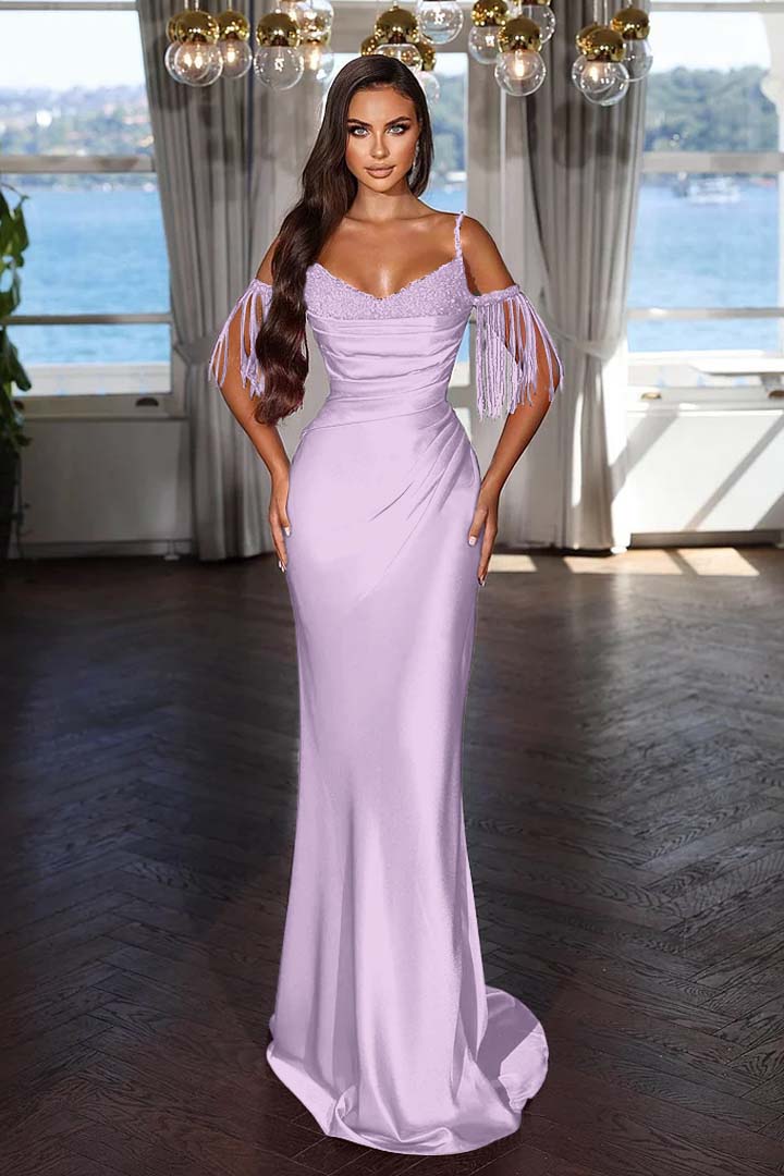 Off the Shoulder Mermaid Long Prom Dress with Tassel