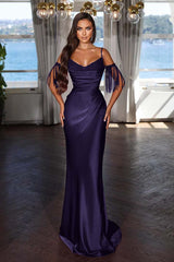 Off the Shoulder Mermaid Long Prom Dress with Tassel