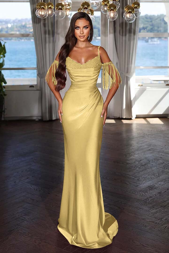 Off the Shoulder Mermaid Long Prom Dress with Tassel