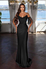 Off the Shoulder Mermaid Long Prom Dress with Tassel
