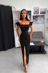 Chic Off the Shoulder Ankle Length Prom Dress with Split