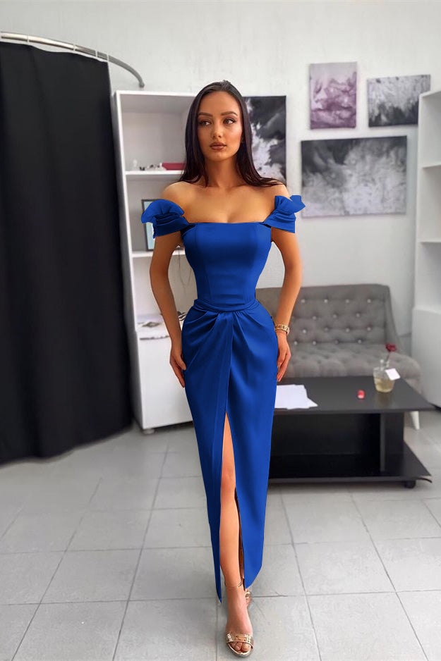 Chic Off the Shoulder Ankle Length Prom Dress with Split