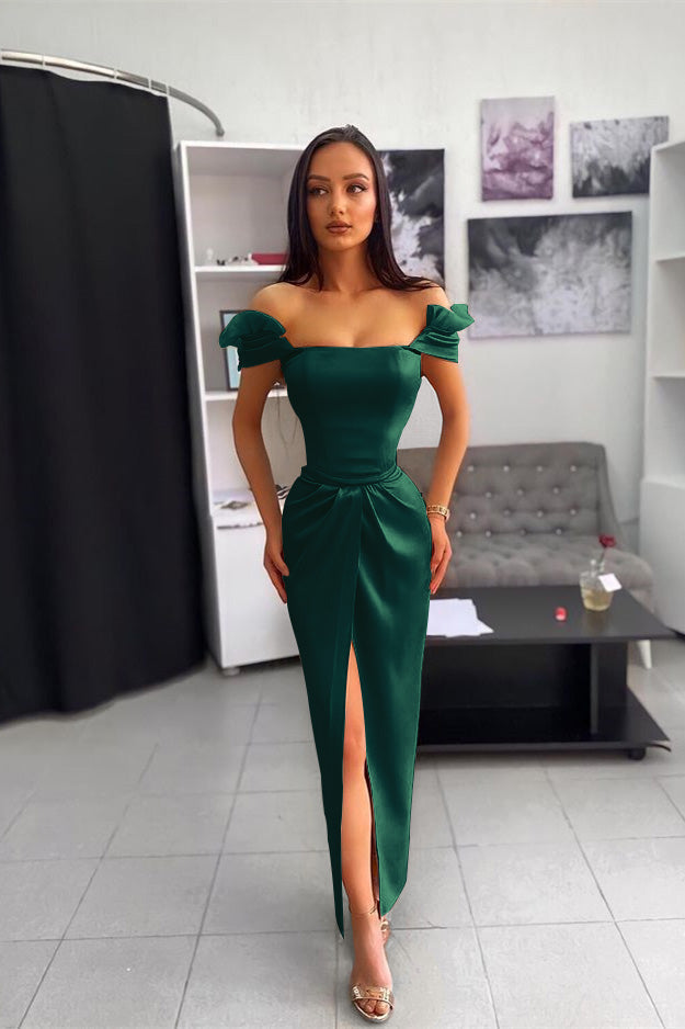 Chic Off the Shoulder Ankle Length Prom Dress with Split