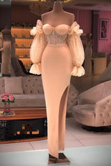 Off the Shoulder Long Sleeve Prom Dress with Sequins