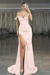 Off the Shoulder Strapless Mermaid Long Prom Dress with Split