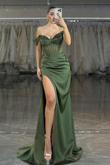 Off the Shoulder Strapless Mermaid Long Prom Dress with Split