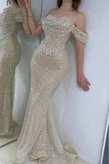 Off the Shoulder Strapless Long Prom Dress with Sequins
