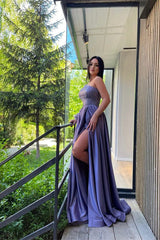Lilac One Shoulder Long Sleeve Long Prom Dress with Sequins and Front Split