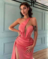 One Shoulder Mermaid Evening Dress with Slit