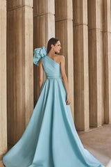 Elegant One Shoulder A-Line Prom Dress with Pleated Belt