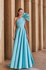 Elegant One Shoulder A-Line Prom Dress with Pleated Belt