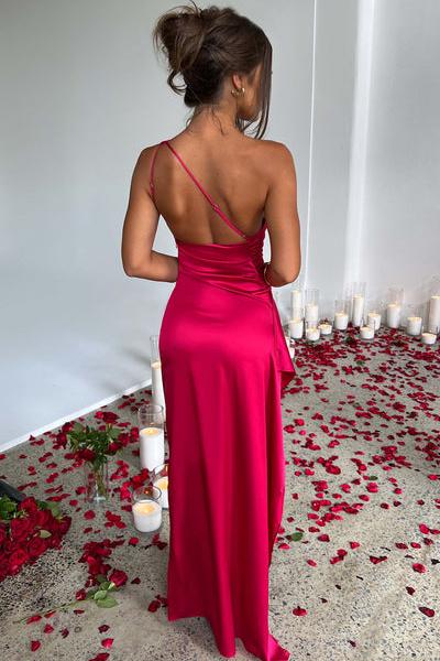 One Shoulder Backless Mermaid Long Prom Dress with Split