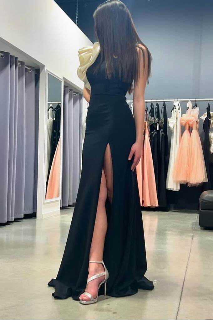 One Shoulder Long Prom Dress with Beading and Split
