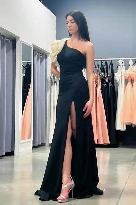 One Shoulder Long Prom Dress with Beading and Split