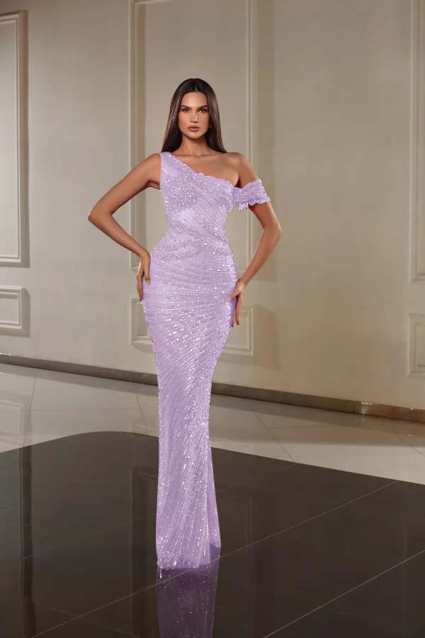 One Shoulder Mermaid Long Prom Dress with Beading