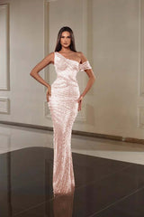 One Shoulder Mermaid Long Prom Dress with Beading