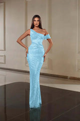 One Shoulder Mermaid Long Prom Dress with Beading