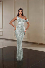 One Shoulder Mermaid Long Prom Dress with Beading
