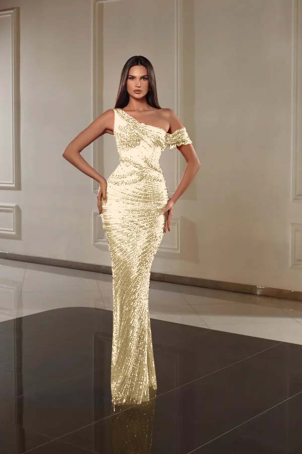 One Shoulder Mermaid Long Prom Dress with Beading