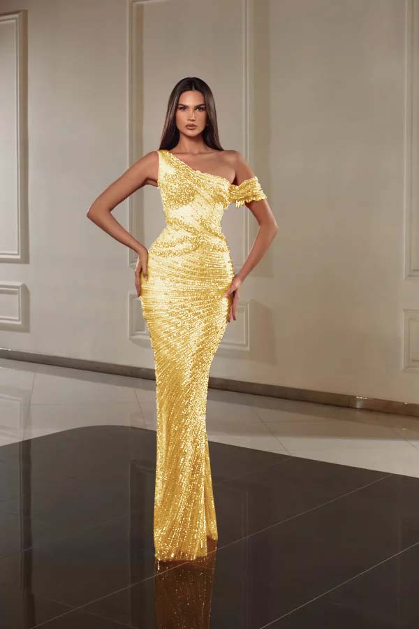 One Shoulder Mermaid Long Prom Dress with Beading