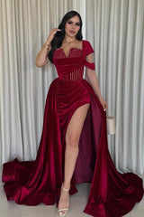 One Shoulder Mermaid Long Prom Dress with Split and Pleats
