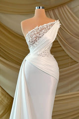 One Shoulder Long Prom Dress with Appliques and Ruffles