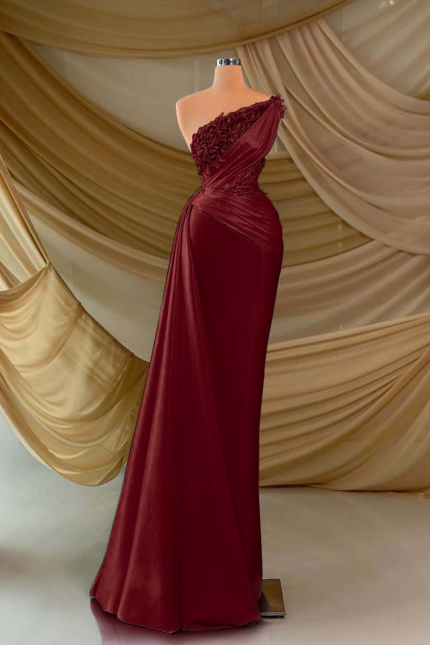 One Shoulder Long Prom Dress with Appliques and Ruffles