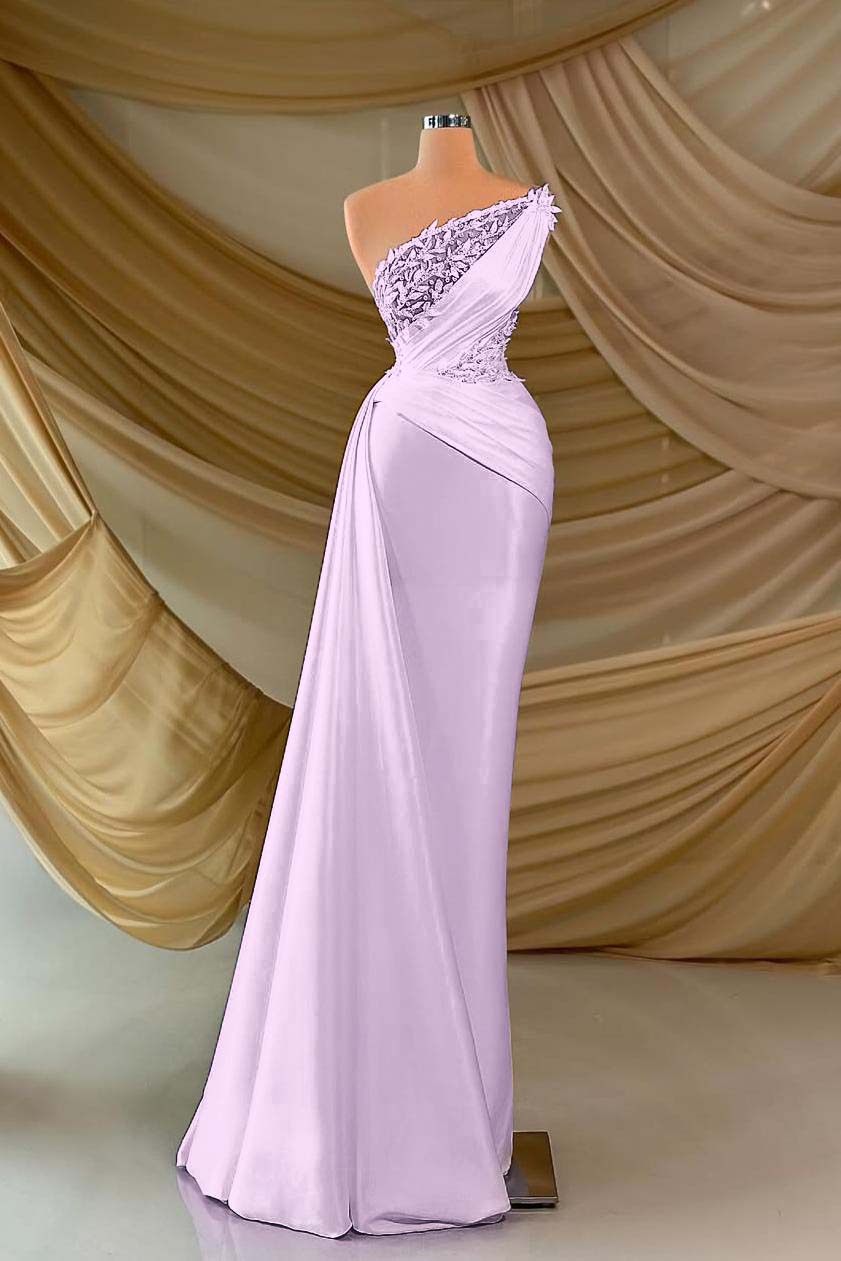 One Shoulder Long Prom Dress with Appliques and Ruffles