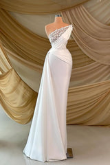 One Shoulder Long Prom Dress with Appliques and Ruffles