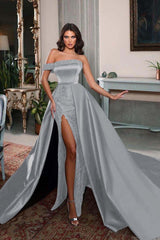 One Shoulder Long Split Prom Dress with Pleated Beading