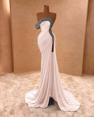 One Shoulder Long Split Prom Dress with Pleated Sequins