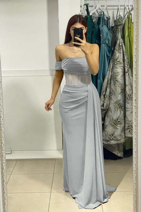 One Shoulder Mermaid Long Prom Dress with Ruffles