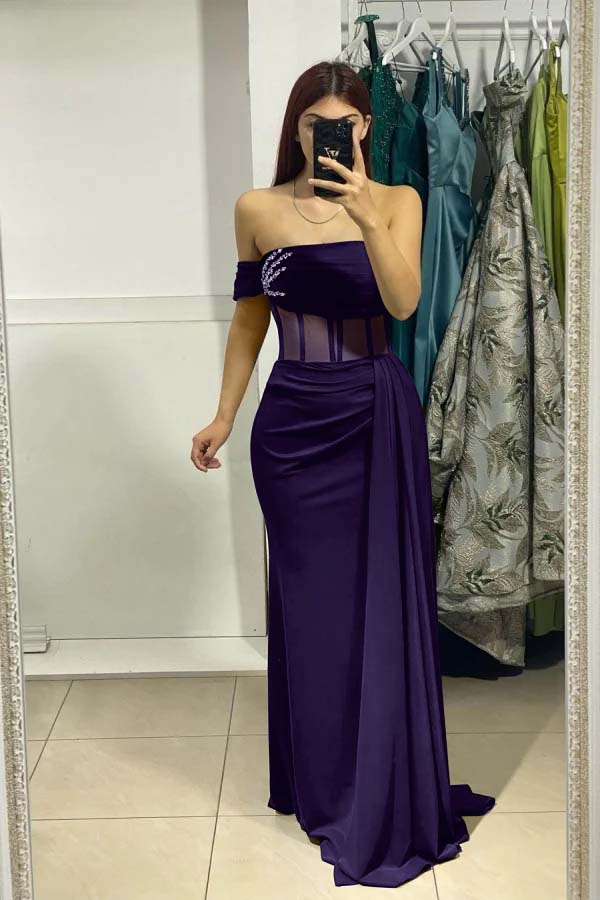One Shoulder Mermaid Long Prom Dress with Ruffles