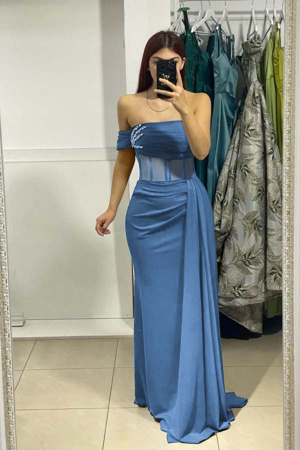 One Shoulder Mermaid Long Prom Dress with Ruffles