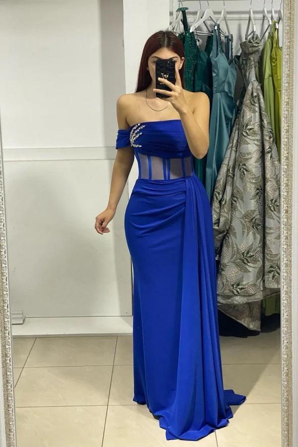 One Shoulder Mermaid Long Prom Dress with Ruffles