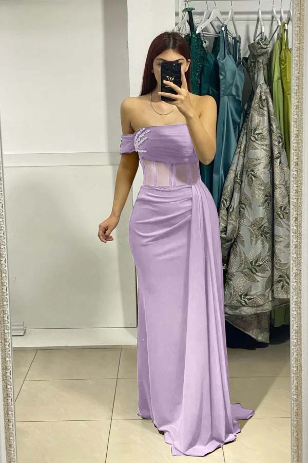 One Shoulder Mermaid Long Prom Dress with Ruffles