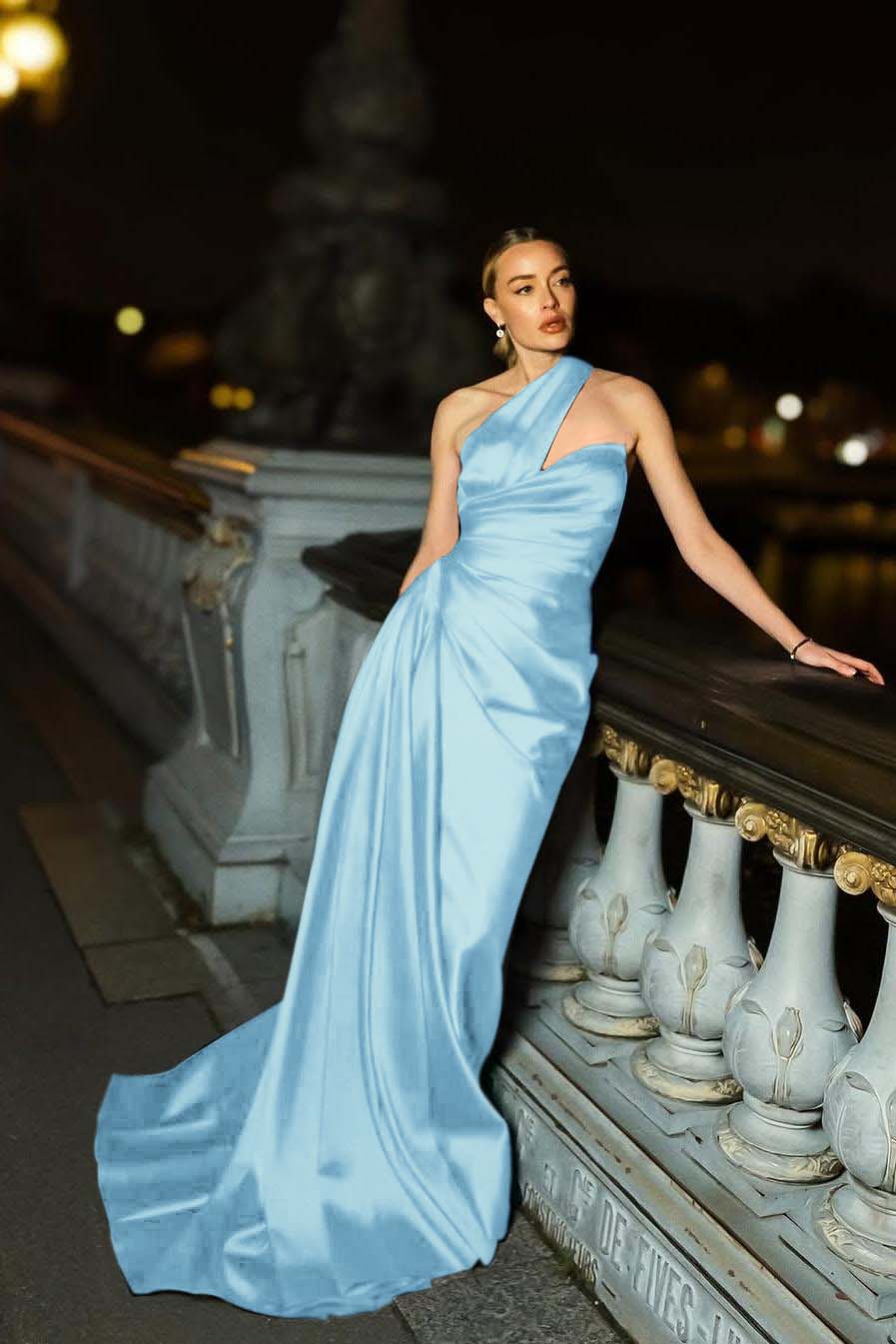 One Shoulder Mermaid Long Pleated Prom Dress with Ruffles