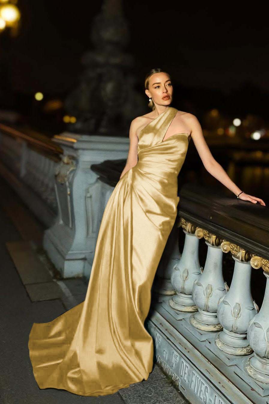 One Shoulder Mermaid Long Pleated Prom Dress with Ruffles