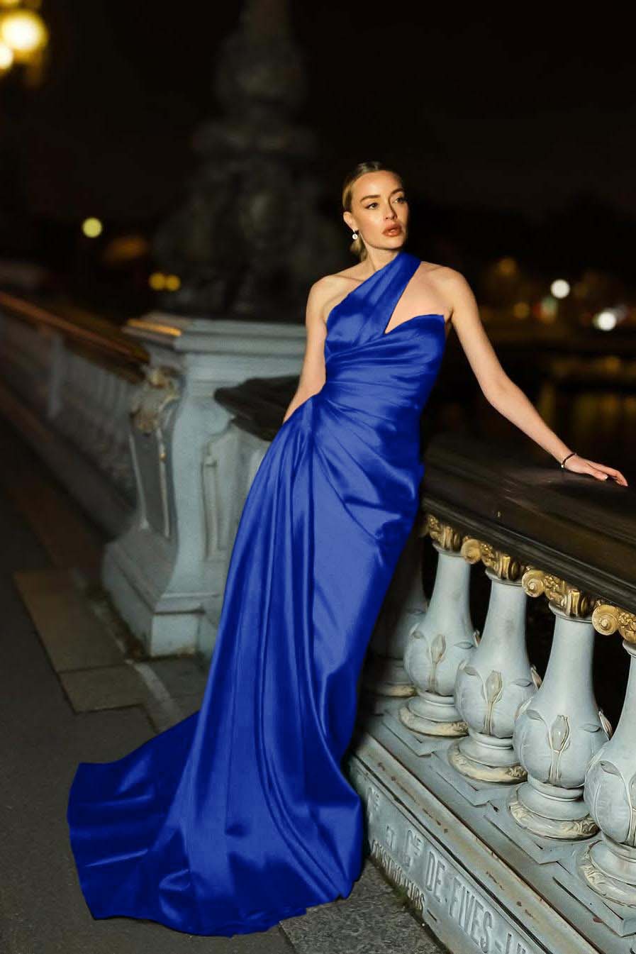 One Shoulder Mermaid Long Pleated Prom Dress with Ruffles