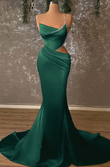 One Shoulder Mermaid Prom Dress with Beading and Pleated