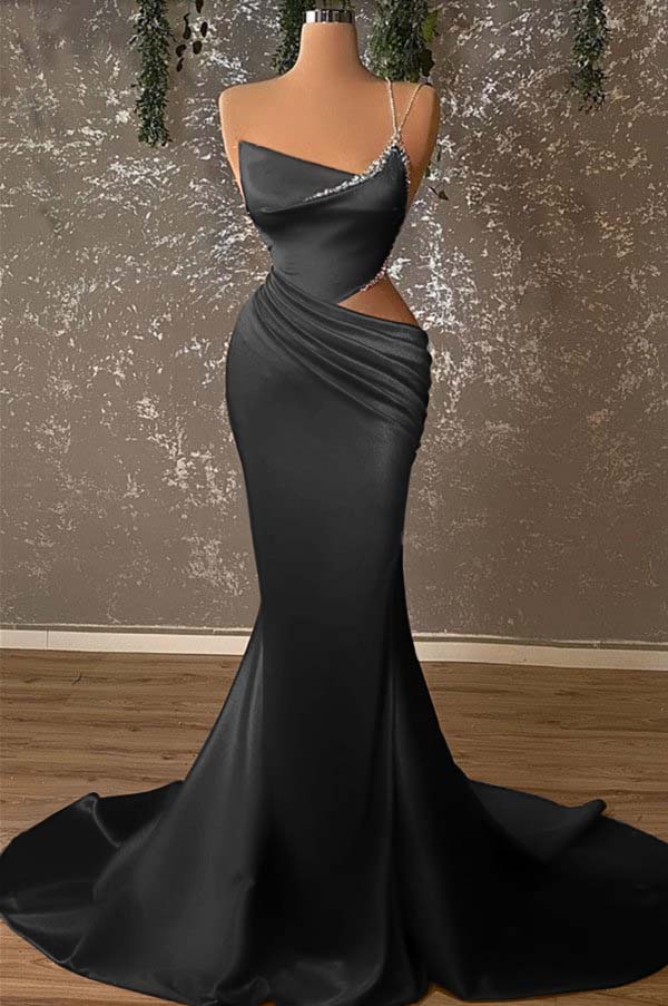One Shoulder Mermaid Prom Dress with Beading and Pleated