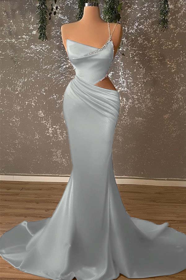 One Shoulder Mermaid Prom Dress with Beading and Pleated