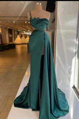 One Shoulder Mermaid Long Prom Dress with Beading and Split