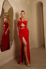 One Shoulder Sweetheart Long Pleated Prom Dress with Split