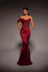 One Shoulder Strapless Mermaid Long Prom Dress with Pleated