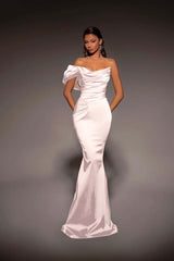 One Shoulder Strapless Mermaid Long Prom Dress with Pleated