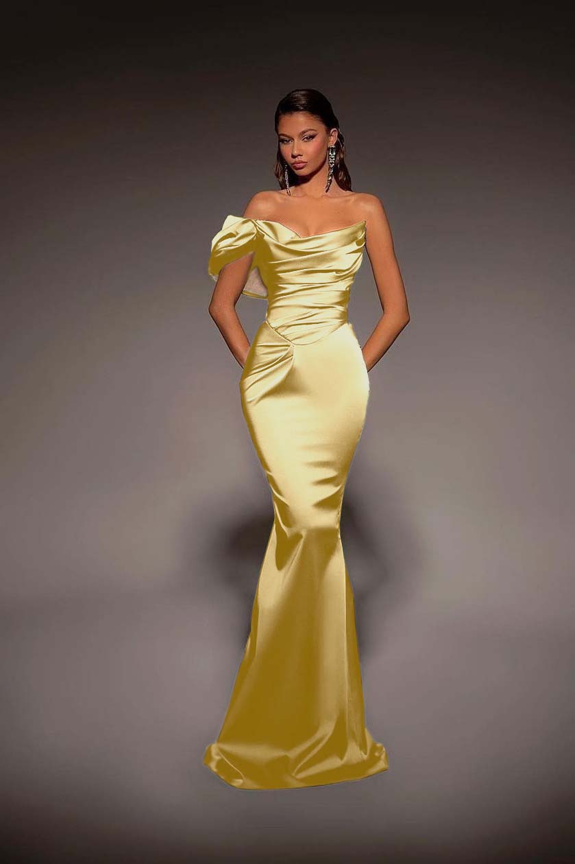 One Shoulder Strapless Mermaid Long Prom Dress with Pleated