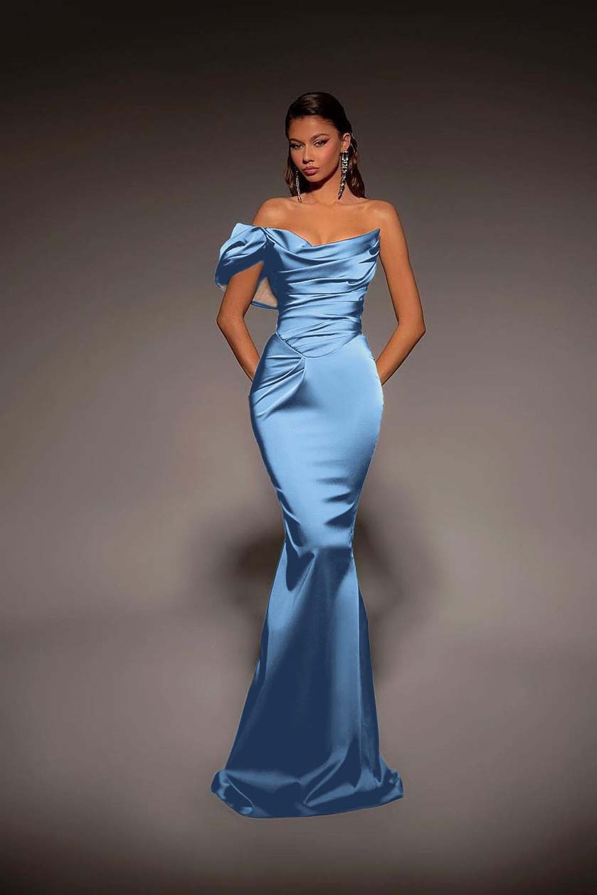 One Shoulder Strapless Mermaid Long Prom Dress with Pleated