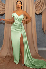One-Shoulder V-Neck Spaghetti-Strap Beaded Mermaid Prom Dress with Slit